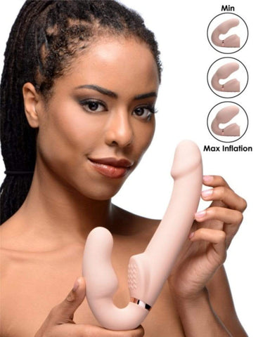 XR Brands Strap Ons Evoke Inflatable And Vibrating Silicone Strapless Strap-On - Vanilla