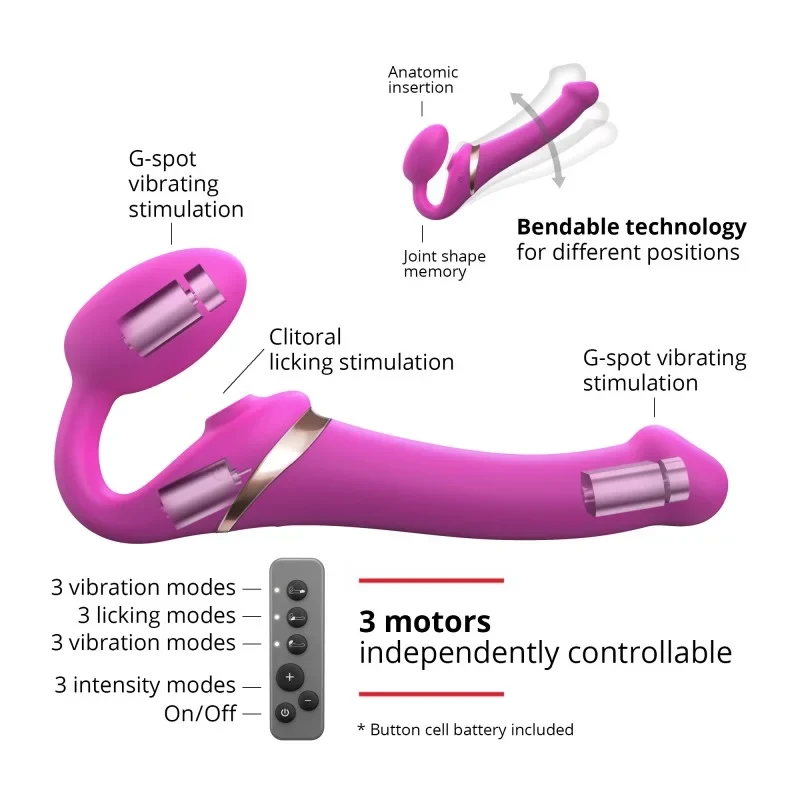 Strap-on-Me Multi Orgasm Bendable Strapless Strap-on with Clitoral Tongue - Medium
