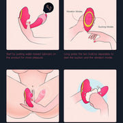 An illustrated guide shows how to use the Tracy's Dog OG Clitoral Sucking G-Spot Vibrator: add lubricant, select suction and vibration modes for dual stimulation, enjoy use, then clean the device thoroughly with soap and water.