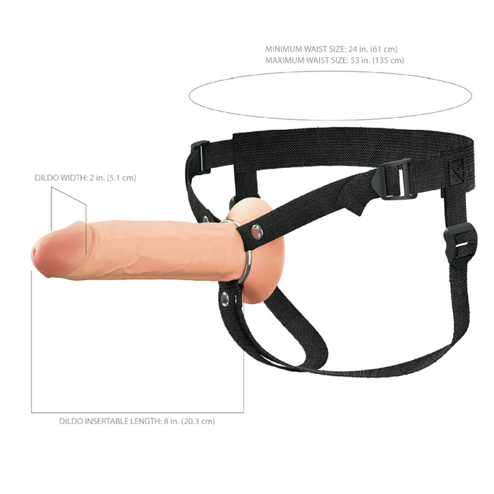 Fantasy X-Tensions Elite Hollow 8 Inch Silicone Dildo & Strap-On Harness - Vanilla