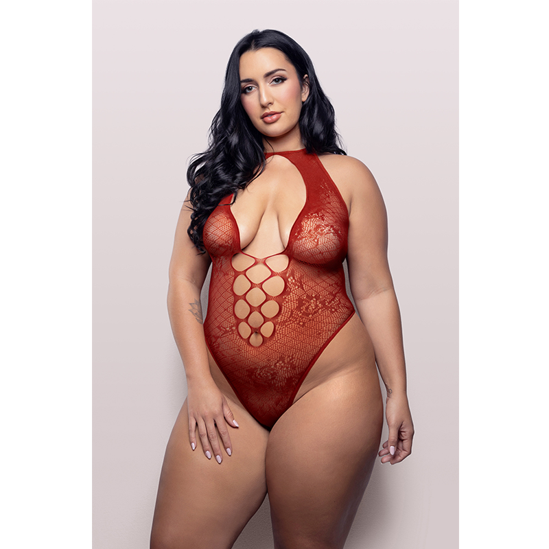 Just Kissed Plus Size Crimson Heat Plunge Lace Teddy
