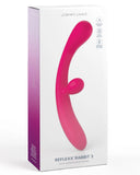 A product packaging image of the Pipedream Products Jimmyjane Reflexx Rabbit 3 First Time Slim Flexible Warming Vibrator - Pink. The box is white with product details and the brand logo.