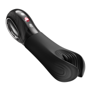 Black Fun Factory MANTA vibrating penis stroker with open-wing silicone design and control buttons.
