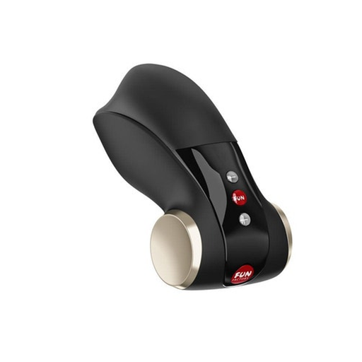 Black Fun Factory Cobra Libre II penis head vibrator with gold accents and red control buttons.