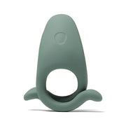 The Dame Hug Adjustable Vibrating Cock Ring for Couples, featuring a smooth matte silicone finish and two small fin-like extensions at the base, is shown photographed on a white background.
