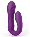A purple, dual-ended silicone device designed for g-spot and clit stimulation, featuring a curved and ergonomic design by Pipedream Products, set against a white background.