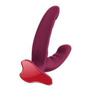 Fun Factory Ryde grinding silicone dildo in dark pink with a curved, ridged design and red suction base.