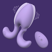 Purple silicone Dorace anal vibrator with remote, tapered tip, flared base, and ergonomic shape.
