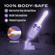 Violet Vixen purple thrusting vibrator with a soft, squishy white silicone tip and suction mount.