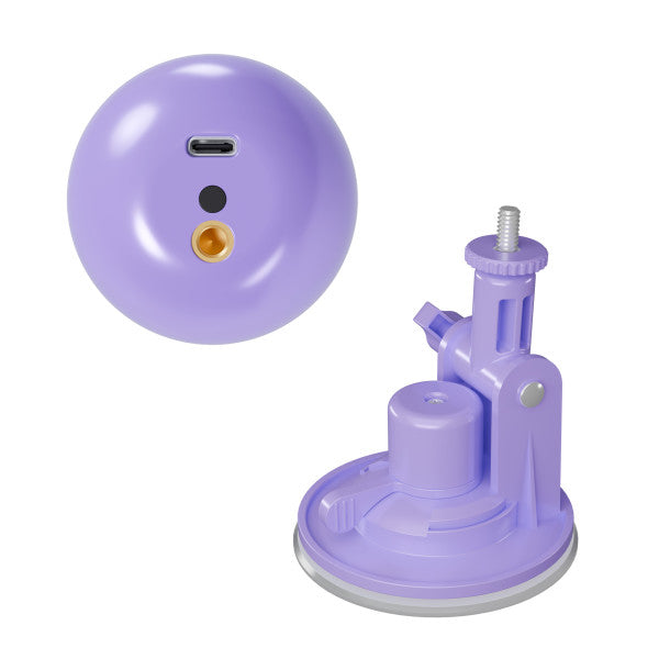 Violet Vixen vibrator base with USB-C port and a separate purple suction cup mount.