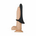 The Cock Armor Vibrating Cock Ring and Penis Support is shown upright on a flat surface, featuring a realistic silicone dildo with a black, curved vibrating ring covering the length and base, set against a plain white background.