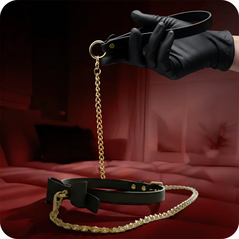 Temptasia Ardor - Silicone Collar & Leash - Black with Bow