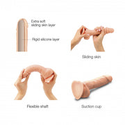 Sliding Skin Realistic Large 7.75 Inch Vanilla Silicone Dildo with Suction Cup