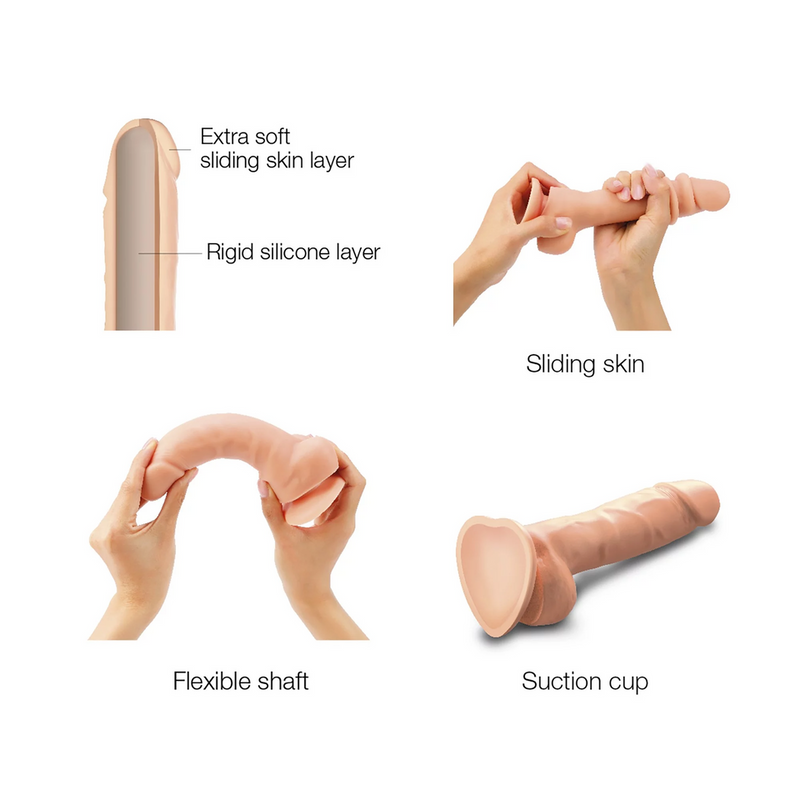 Sliding Skin Realistic X-Large 8 Inch Vanilla Silicone Dildo with Suction Cup