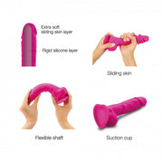 Sliding Skin Realistic Medium 7.5 Inch Pink Silicone Dildo with Suction Cup