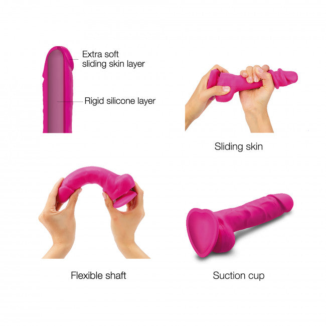Sliding Skin Realistic Medium 7.5 Inch Pink Silicone Dildo with Suction Cup