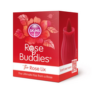 Red Rose Lix FlutteringTongue vibrator in a rose-shaped silicone casing, displayed on its vibrant red product box.