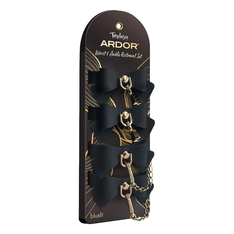 Temptasia Ardor - Silicone Wrist & Ankle Restraints - Black with Bow
