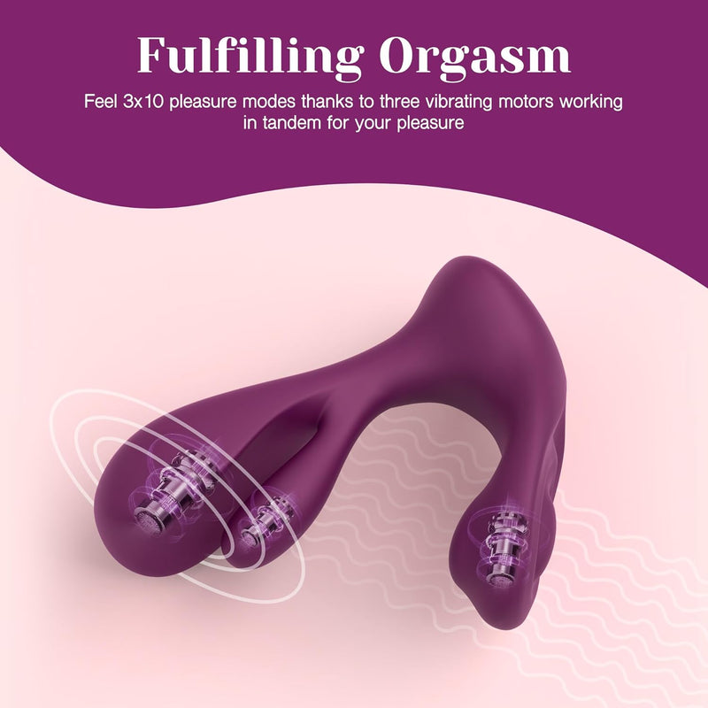 Purple M-shaped Swirlii vibrator with visible internal rotating pleasure points and external arm.