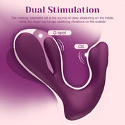 Purple M-shaped Swirlii vibrator with dual stimulation points for G-spot and clitoral pleasure.
