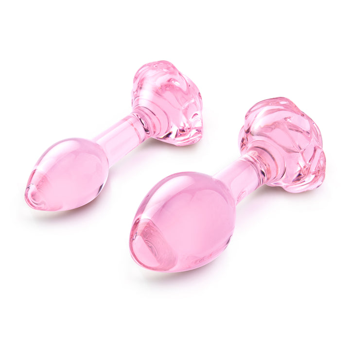 Pink Roses Glass Butt Plugs in 2 Sizes