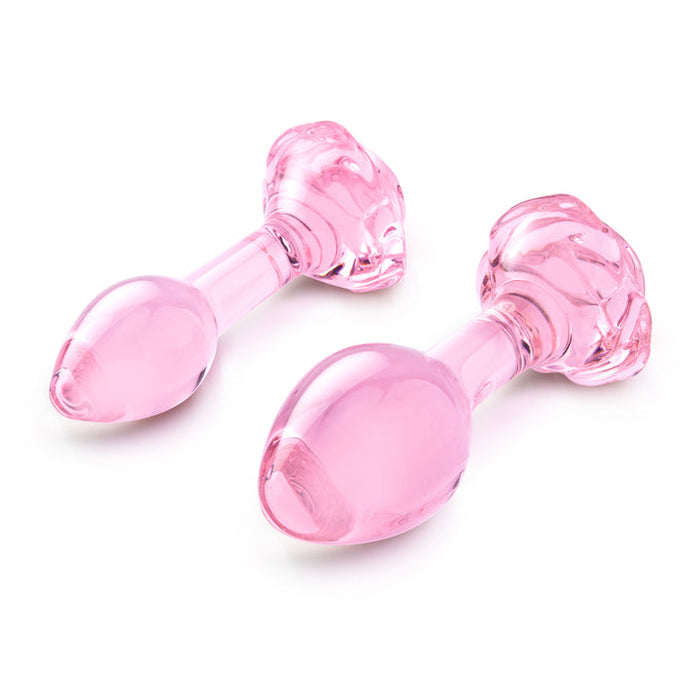 Pink Roses Glass Butt Plugs in 2 Sizes