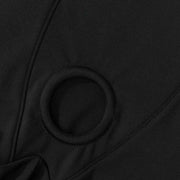 Close-up of black microfiber boxer-style harness with a discreet, flexible silicone ring.