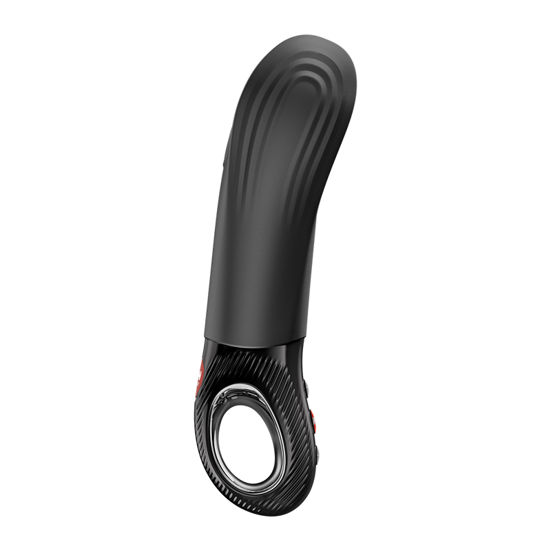 Black silicone Fun Factory MANTA vibrating penis stroker with open-wing design and textured interior.