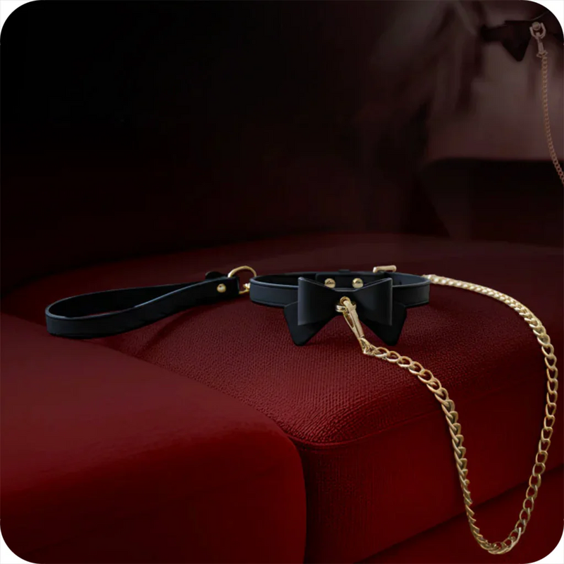 Temptasia Ardor - Silicone Collar & Leash - Black with Bow