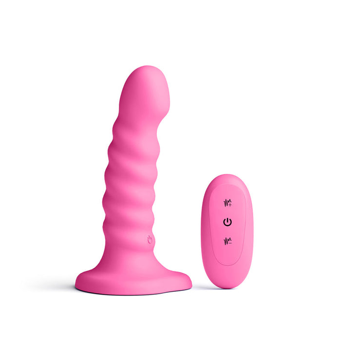 Colours Ribbed 5 Inch Vibrating Pink Dildo with Remote
