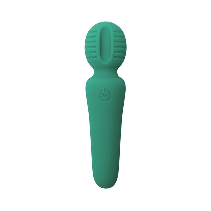 The Petite Private Pleasure Waterproof Silicone Wand Vibrator, in teal silicone with a textured oval head and smooth handle, is photographed against a plain white background—perfect as a beginner wand.