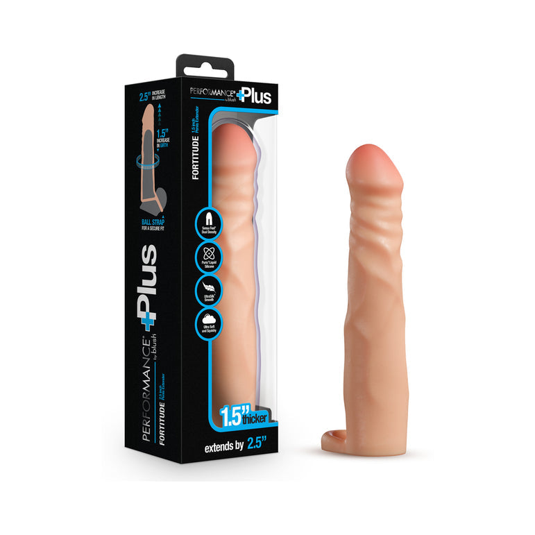 Fortitude 2.5 inch Silicone Penis Extender with Ball Strap - Vanilla (Damaged Box)