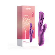 A purple Gem Pressure Sensing App-Controlled Twin Balls Rabbit (Damaged Box) stands beside its pink and orange gradient box, which showcases a line illustration of the toy and highlights its twin ball movement features.
