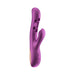 The Gem Pressure Sensing App-Controlled Twin Balls Rabbit (Damaged Box) is a purple silicone dual-stimulation vibrator with curved design, twin ball movement, two shaft buttons, and a smaller external clitoral arm, shown on a white background.