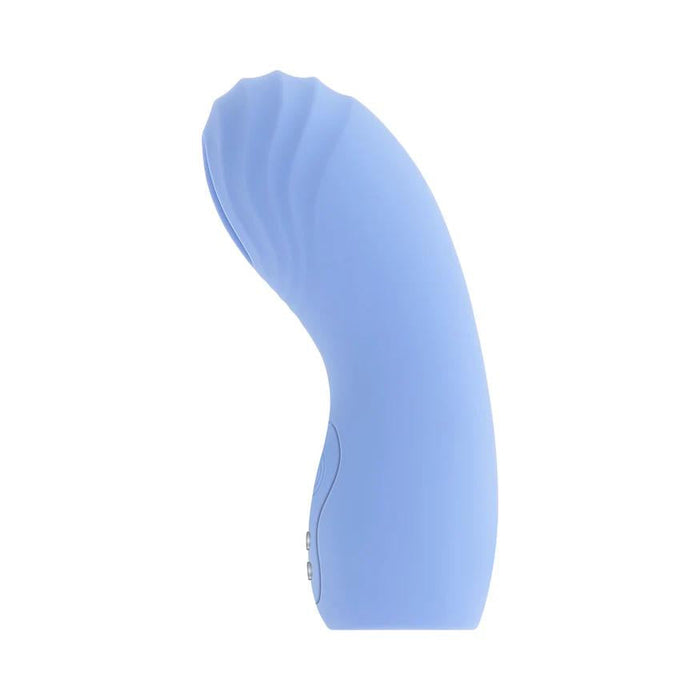 The Good Point G Spot Finger Vibrator is a blue, curved silicone massage tool featuring a ribbed end and smooth, waterproof surface. Its ergonomic design and flexible form include small side control buttons, seamlessly enhancing g-spot pleasure.