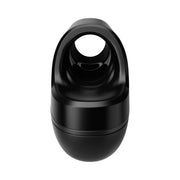A black, oval-shaped object with a hollow circular opening viewed from the front against a white background. The sleek surface highlights the modern design of the Arcwave Ion 2 Penis Masturbator with Pleasure Air Suction.