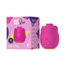 The Romp Rose 2 Pleasure Air Clitoris Stimulator in pink appears beside its colorful box, which features the product name, image, and details.