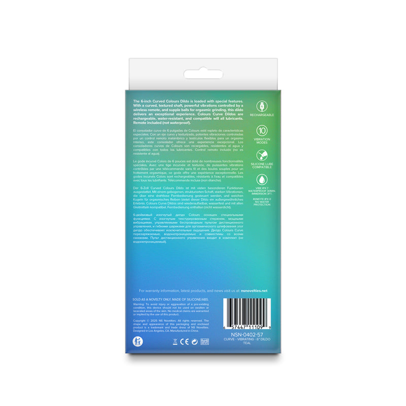 Colours Curve 6 Inch Remote Control Vibrating Dildo - Teal