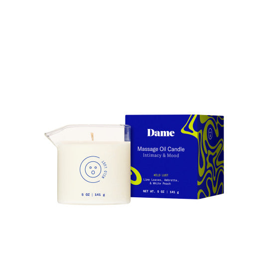 Wild Lust Massage Oil Candle by Dame (Lime Leaf, Ambrette & White Peach)