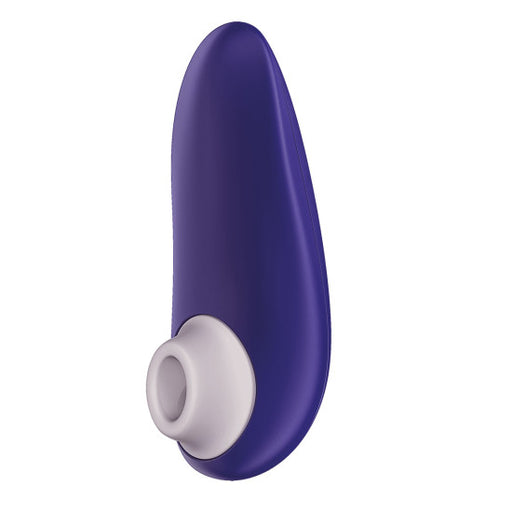 Purple Womanizer Starlet 3 clitoral stimulator with a white silicone tip, 4.5 inches long.