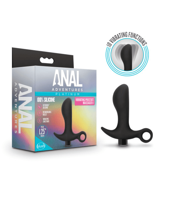 Blush Novelties Butt Plug Anal Adventures Silicone Vibrating Prostate Massager with Loop - Black