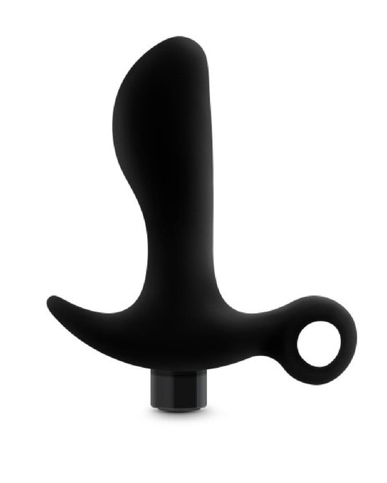 Blush Novelties Butt Plug Anal Adventures Silicone Vibrating Prostate Massager with Loop - Black