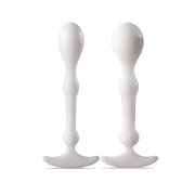 The Aneros Peridise Beginner Anal Toys - Set of 2 by Aneros are a pair of white, curved devices with multiple spherical segments along their length, each ending in a broad, flat base. Crafted from non-porous ABS plastic, their smooth surface and ergonomic design ensure comfort while enhancing anal sensations.