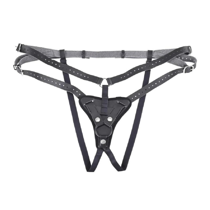 Aurora High Waisted Adjustable Vegan Black Leather Strap on Harness