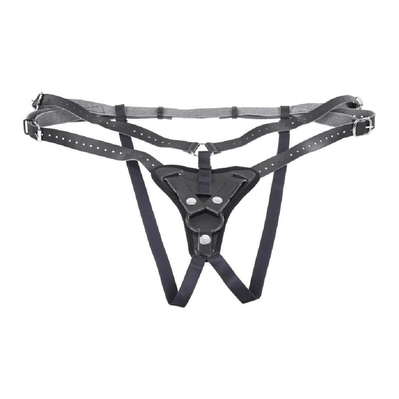 Aurora High Waisted Adjustable Vegan Black Leather Strap on Harness