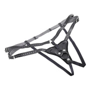 Aurora High Waisted Adjustable Vegan Black Leather Strap on Harness