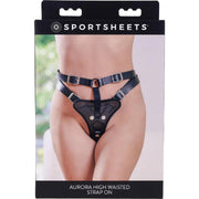 Aurora High Waisted Adjustable Vegan Black Leather Strap on Harness