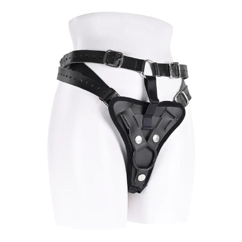 Aurora High Waisted Adjustable Vegan Black Leather Strap on Harness
