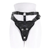 Aurora High Waisted Adjustable Vegan Black Leather Strap on Harness