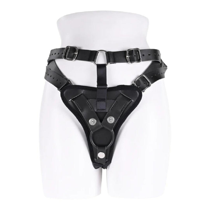 Aurora High Waisted Adjustable Vegan Black Leather Strap on Harness